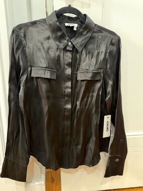 DKNY Black Satin Button-Down Shirt